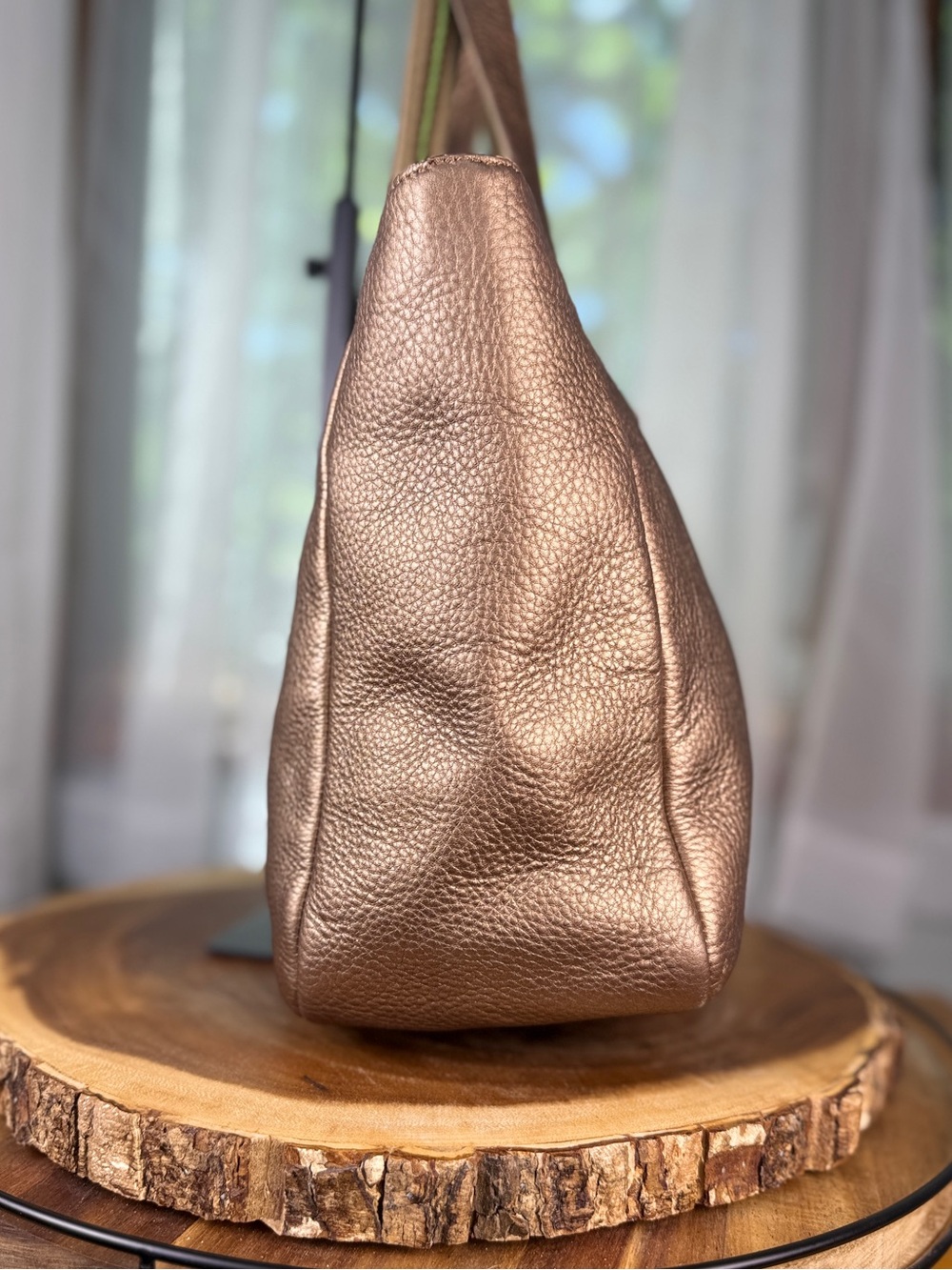Talbots Metallic Pebbled Leather Tote Shoulder Bag - School Work Bag EUC - Picture 7 of 13